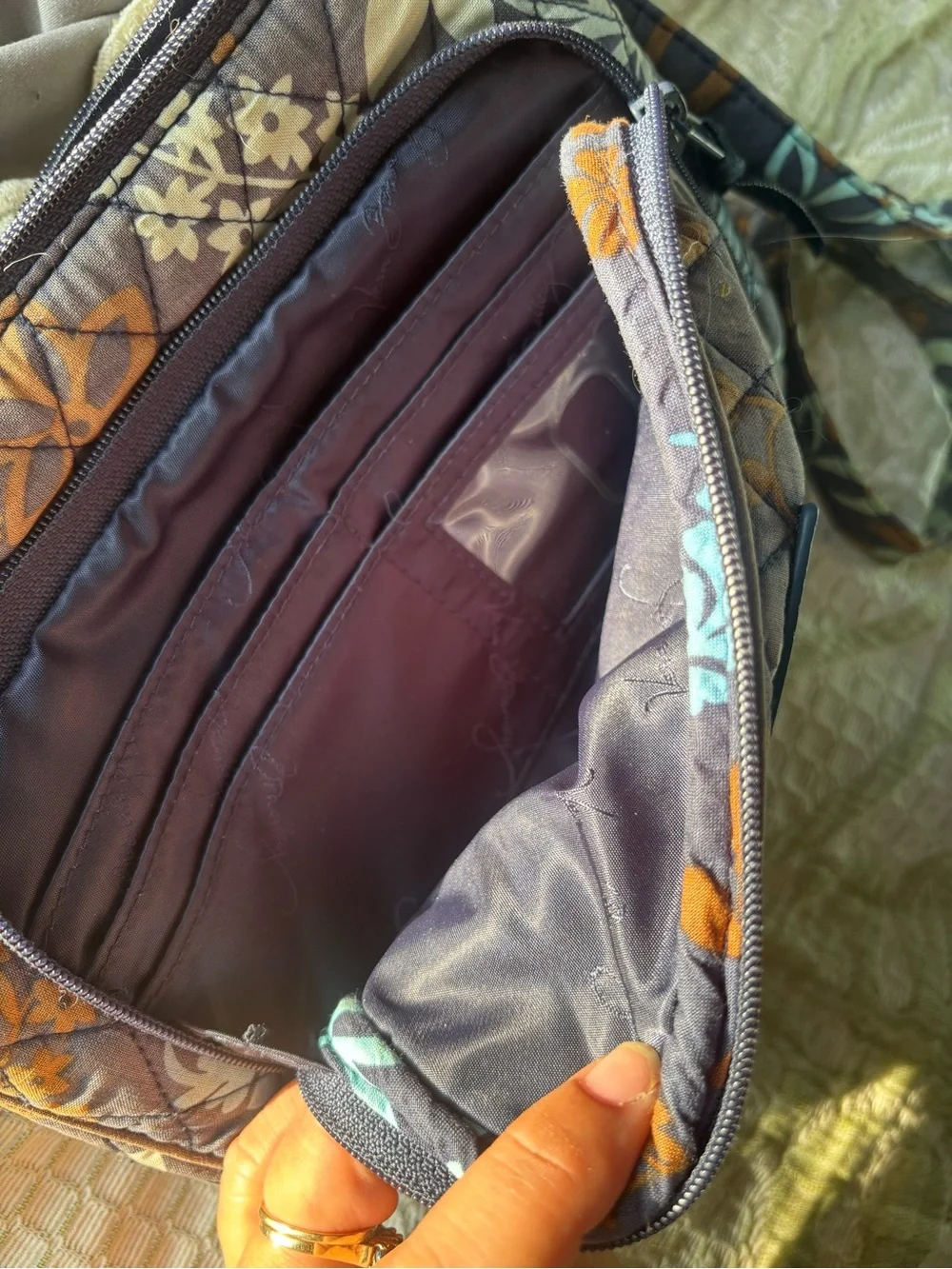 Vera Bradley Brown Floral Quilted Messenger Crossbody